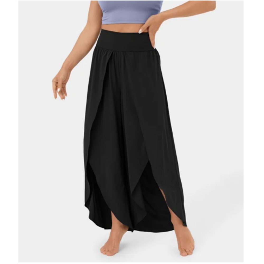 Halara Black Breezeful High Waisted Palazzo Flowy Split Wide Leg Pants M NWT